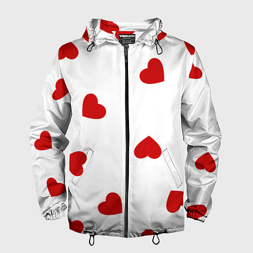Мужская ветровка Красные сердечки на белом / 3D-Черный – фото 1