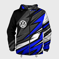 Ветровка с капюшоном мужская Volkswagen - Синяя абстракция, цвет: 3D-черный