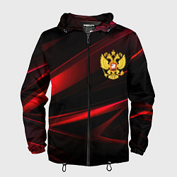 Ветровка с капюшоном мужская Золотистый герб России, цвет: 3D-черный