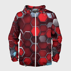 Ветровка с капюшоном мужская Cyber hexagon red, цвет: 3D-белый