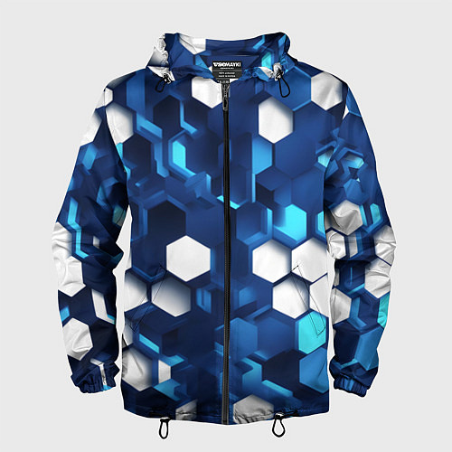 Мужская ветровка Cyber hexagon Blue / 3D-Черный – фото 1