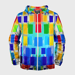 Ветровка с капюшоном мужская Colorful strips - pop art - vogue, цвет: 3D-белый