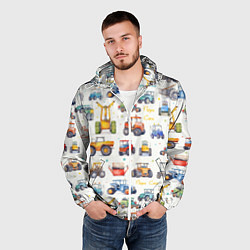Ветровка с капюшоном мужская Акварельные тракторы - детский паттерн, цвет: 3D-белый — фото 2