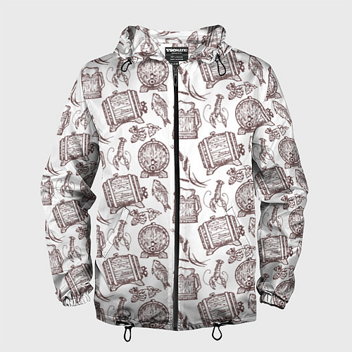 Мужская ветровка Паттерн с деревянной кружкой в стиле крафт / 3D-Черный – фото 1