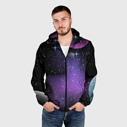 Ветровка с капюшоном мужская Фон космоса звёздное небо, цвет: 3D-черный — фото 2