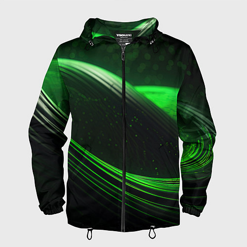 Мужская ветровка Зеленые абстрактные волны / 3D-Черный – фото 1