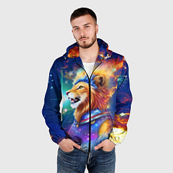 Ветровка с капюшоном мужская Космический лев - неоновое свечение, цвет: 3D-черный — фото 2