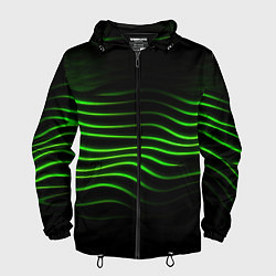 Ветровка с капюшоном мужская Зеленые абстрактные волны, цвет: 3D-черный