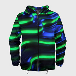 Ветровка с капюшоном мужская Green blue lines, цвет: 3D-черный