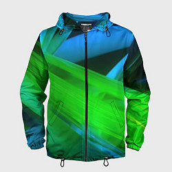 Ветровка с капюшоном мужская Blue green abstract, цвет: 3D-черный