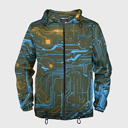 Ветровка с капюшоном мужская Кибер схемы Синий и жёлтый, цвет: 3D-черный