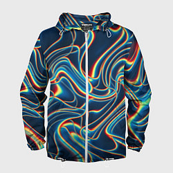 Ветровка с капюшоном мужская Abstract waves, цвет: 3D-белый
