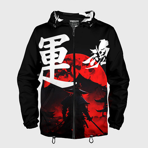 Мужская ветровка Японский самурай и красная луна / 3D-Черный – фото 1
