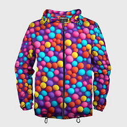 Ветровка с капюшоном мужская Паттерн разноцветные шарики - нейросеть, цвет: 3D-черный