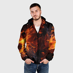 Ветровка с капюшоном мужская Огонь и искры, цвет: 3D-черный — фото 2