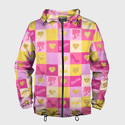 Ветровка с капюшоном мужская Барби: желтые и розовые квадраты паттерн, цвет: 3D-черный