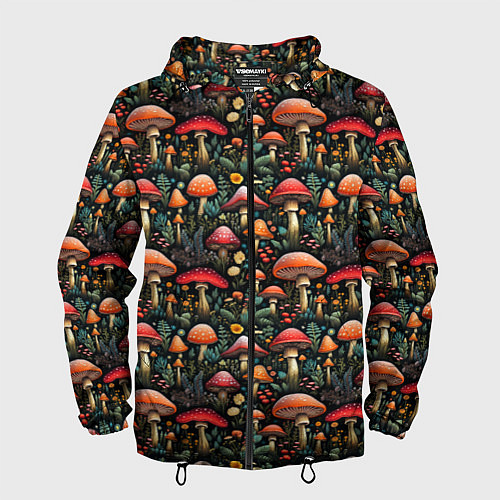 Мужская ветровка Сказочные грибы мухоморы паттерн / 3D-Черный – фото 1