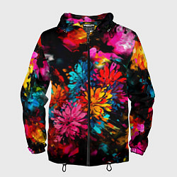 Ветровка с капюшоном мужская Краски и цветы, цвет: 3D-черный