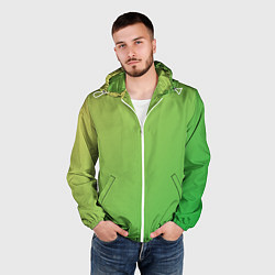 Ветровка с капюшоном мужская Градиент - зеленый лайм, цвет: 3D-белый — фото 2