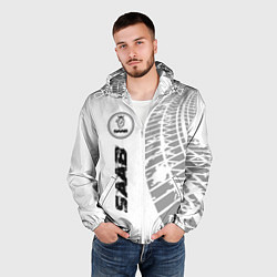 Ветровка с капюшоном мужская Saab speed на светлом фоне со следами шин: по-верт, цвет: 3D-белый — фото 2