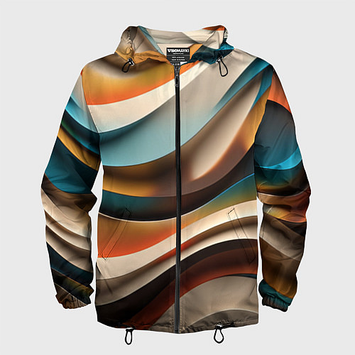 Мужская ветровка Волнистая объёмная текстура - нейросеть / 3D-Черный – фото 1