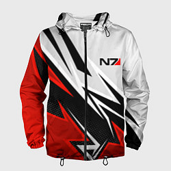 Ветровка с капюшоном мужская N7 mass effect - white and red, цвет: 3D-черный