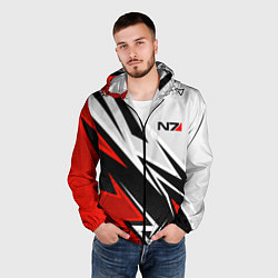 Ветровка с капюшоном мужская N7 mass effect - white and red, цвет: 3D-черный — фото 2