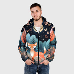 Ветровка с капюшоном мужская Лисичка в осеннем лесу фолк-арт, цвет: 3D-черный — фото 2