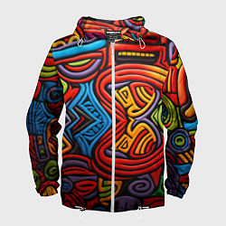 Ветровка с капюшоном мужская Разноцветный узор в стиле абстракционизм, цвет: 3D-белый