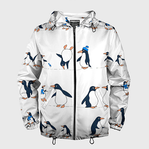 Мужская ветровка Семейство пингвинов на прогулке / 3D-Черный – фото 1