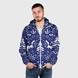 Ветровка с капюшоном мужская Зимний лес в скандинавском стиле - паттерн, цвет: 3D-белый — фото 2