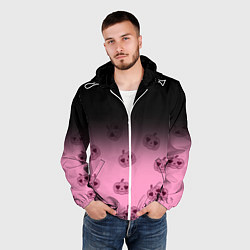 Ветровка с капюшоном мужская Черно-розовый градиент и хэллоуинские тыквы паттер, цвет: 3D-белый — фото 2