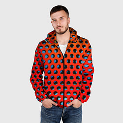 Ветровка с капюшоном мужская Перфорированная металлическая текстура, цвет: 3D-черный — фото 2