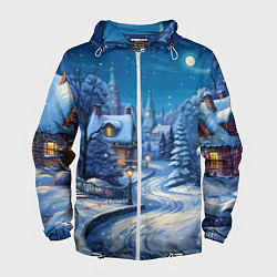 Ветровка с капюшоном мужская Зимнее предновогоднее настроение, цвет: 3D-белый