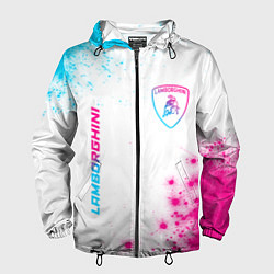 Ветровка с капюшоном мужская Lamborghini neon gradient style вертикально, цвет: 3D-черный