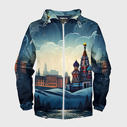 Ветровка с капюшоном мужская Площадь новогодняя, цвет: 3D-белый