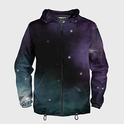 Ветровка с капюшоном мужская Космос и звезды на темном фоне, цвет: 3D-черный