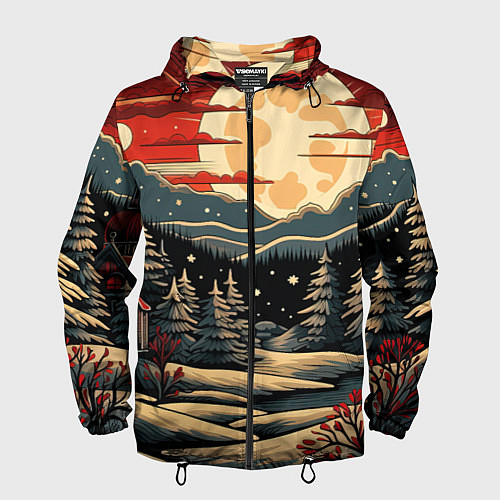 Мужская ветровка Зимнее настроение новогодний рисунок / 3D-Черный – фото 1