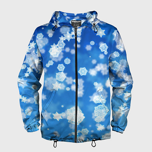 Мужская ветровка Декоративные снежинки на синем / 3D-Черный – фото 1