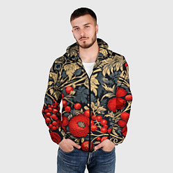 Ветровка с капюшоном мужская Новогодние ягодки и узоры, цвет: 3D-черный — фото 2