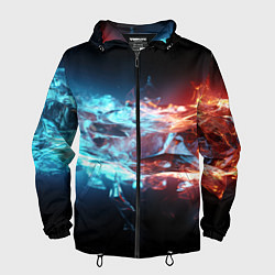 Ветровка с капюшоном мужская Лед и пламя абстракция, цвет: 3D-черный