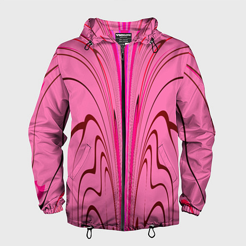 Мужская ветровка Плавные линии на розовом фоне / 3D-Черный – фото 1