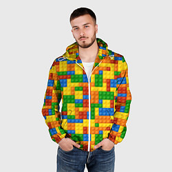 Ветровка с капюшоном мужская Лего - разноцветная стена, цвет: 3D-белый — фото 2