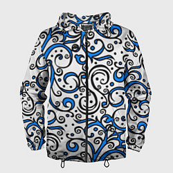 Ветровка с капюшоном мужская Синие кружевные узоры, цвет: 3D-черный
