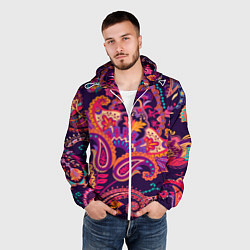 Ветровка с капюшоном мужская Индийские этнические узоры, цвет: 3D-белый — фото 2