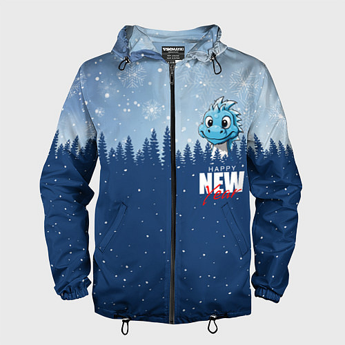 Мужская ветровка Дракон в зимнем лесу / 3D-Черный – фото 1