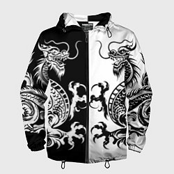 Ветровка с капюшоном мужская Черный и белый дракон, цвет: 3D-черный
