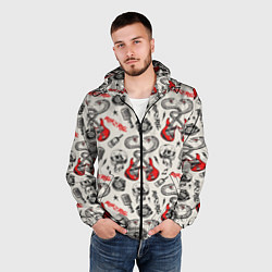 Ветровка с капюшоном мужская Музыкальный рокенрольный узор, цвет: 3D-черный — фото 2