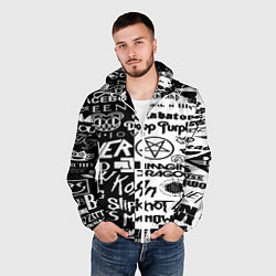 Ветровка с капюшоном мужская Логотипы лучших групп черно белый, цвет: 3D-белый — фото 2