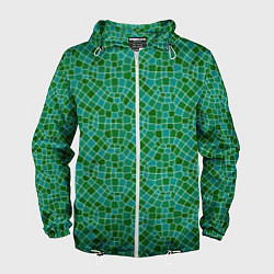 Ветровка с капюшоном мужская Зелёный мозаичный паттерн, цвет: 3D-белый